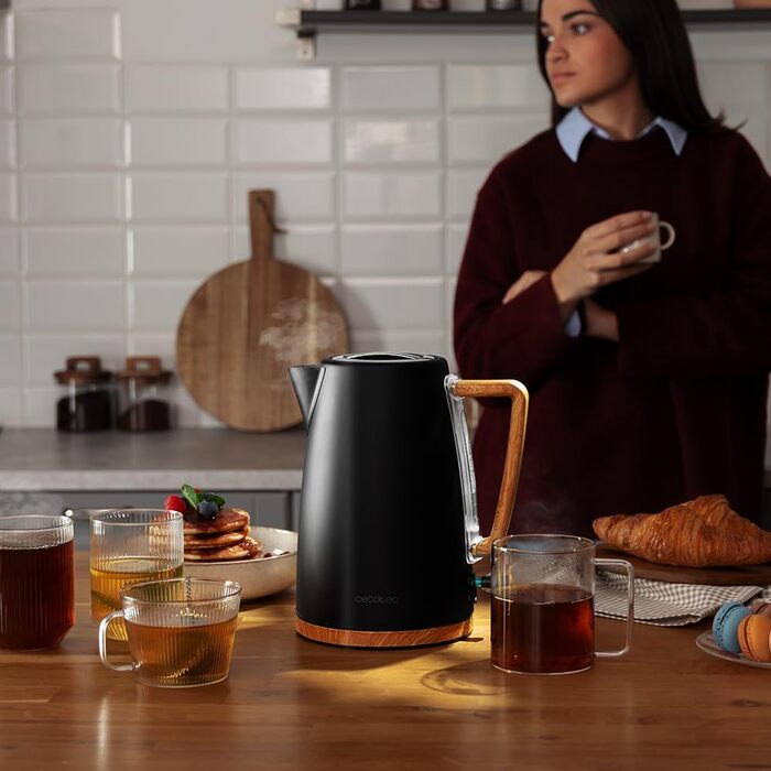 Електричний чайник Cecotec ThermoSense 200 Woody, 1.7 л, 2200 Вт, нержавіюча сталь, 360° обертання, фільтр від накипу