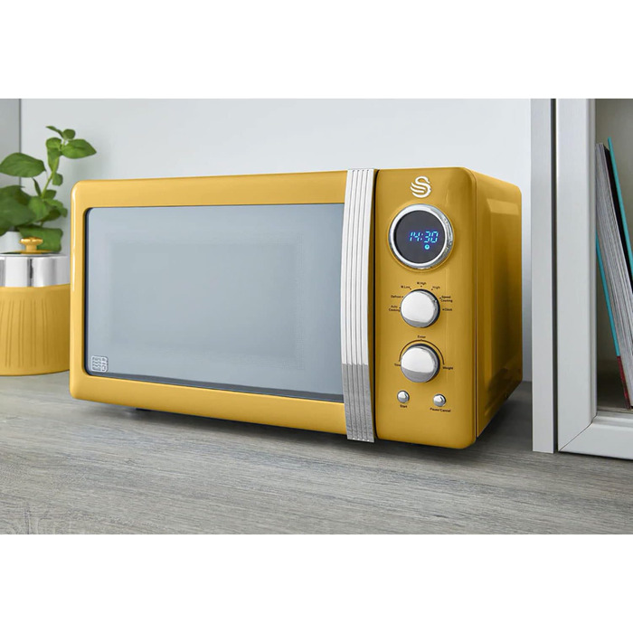 Мікрохвильова піч Swan Retro SM22030YELNEU 20л, жовта, 800W, мікрохвилі з функцією розморожування та таймером 60 хв