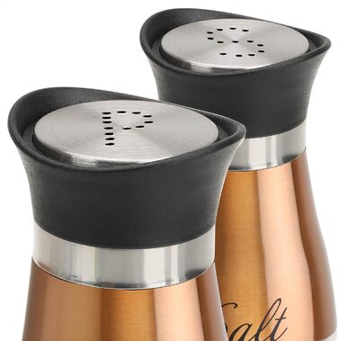 Набір для солі та перцю Com-Four® 2 шт. з нержавіючої сталі та скла - солянка та перечниця - набір спецій з написом для кухні та ресторану (мідний)