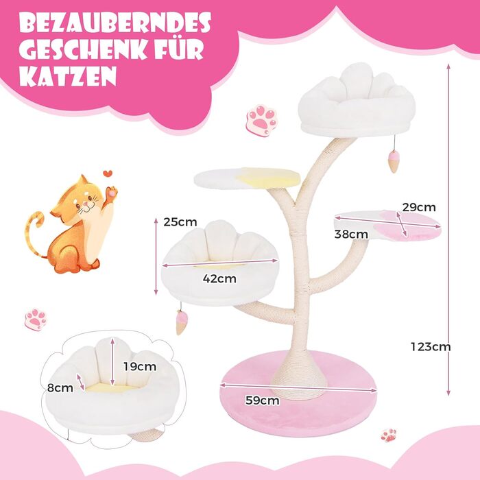 Дерев'яний кігтеточка для котів COSTWAY 165 см з 4 лежаками, печерею та сизалевими стовпчиками. Міцний кігтеточка-вежа з металевим каркасом, меблі для котів.