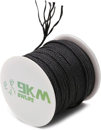 Багатофункціональний плетений шнур 9KM DWLIFE із 100% кевлару, чорний, діаметр 0,5–3,5 мм, навантаження 23–680 кг — для кайта, кемпінгу, риболовлі, моделей, термо- та порізостійкий