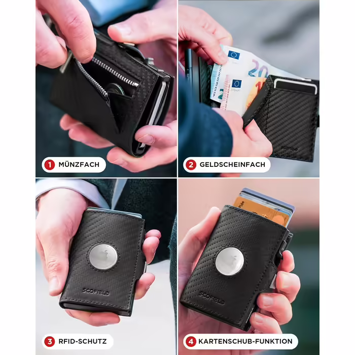 Чоловічий гаманець SF SCOFIELD Duality з відділенням для монет, RFID-захистом, відділом для AirTag, slim-дизайн, для 8-10 карт