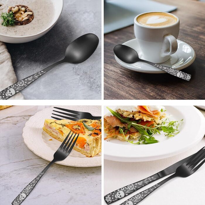 Набір столових приборів XIAOYU з дизайном черепа, готичний, з нержавіючої сталі на 4 особи (20 предметів) - для Хеллоуїну