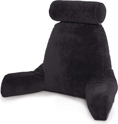 Подушка для чоловіків з підлокітниками - велика, для читання та відпочинку в ліжку. Висока спинка, преміум піна з пам'яті, знімна подушка для шиї на еластичному шнурі. Чорний колір, лише чохол.