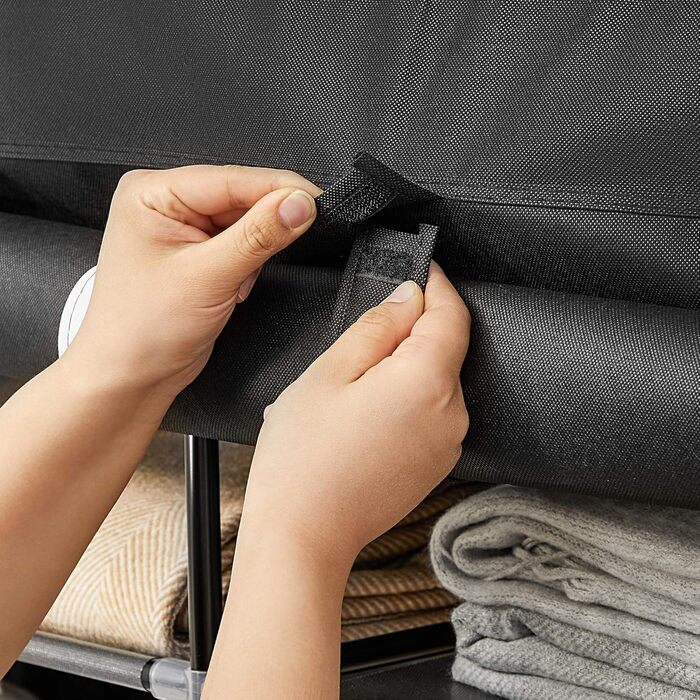 SONGMICS Wardrobe, Fabric Clothes Closet, with Clothes Rail and Shelves, Fabric Cover, for Bedroom, Dressing Room, 150 x 45 x 175 cm, Black LSF03H