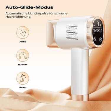 Пристрій для епіляції IPL з охолодженням 8°C, 9 рівнів, 600 нм, LCD-екран, для жінок та чоловіків, обличчя, руки, бікіні-зона, тіло, золотий