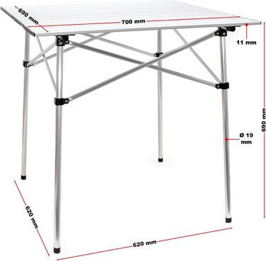 Складний кемпінговий стіл Wiltec 70x69 см з алюмінієвою рамою та сумкою для транспортування. Садовий стіл для пікніка