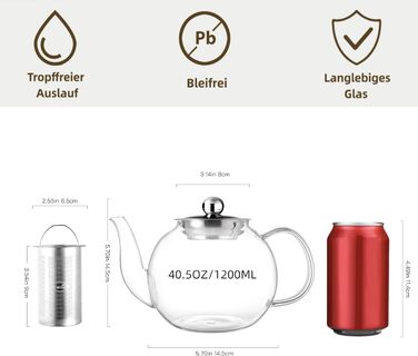 Скляна чайниця CNGLASS 600мл/20.3oz з ситом, стійка до плити, для листового та квіткового чаю