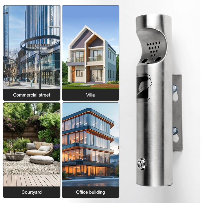 Настінний попільничка CPROSP з нержавіючої сталі, з замком, для вулиці, 28.5 x 6.5 см - 1 шт.