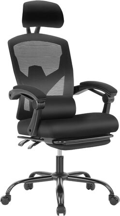 Офісне крісло DUMOS Ergonomisch C-3509 чорного кольору - ергономічне крісло з комфортними підлокітниками, підтримкою попереку та підставкою для ніг, для дому та офісу (26 x 39 x 50.75 inches)