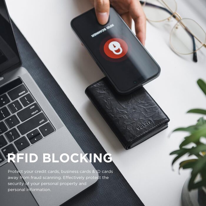 Кредитне шкіряне портмоне VULKIT з RFID-захистом, Pop-Up, з відділенням для купюр, ID-віконцем та монетним відділенням, чорний (Prism)