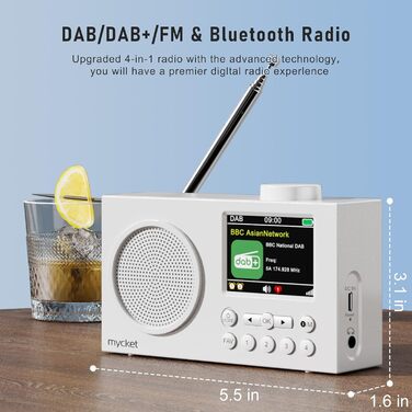 Портативне DAB/DAB+ радіо з цифровим радіо UKW, FM, Bluetooth 5.0, подвійний будильник, 40 попередніх станцій, 2.4' кольоровий дисплей