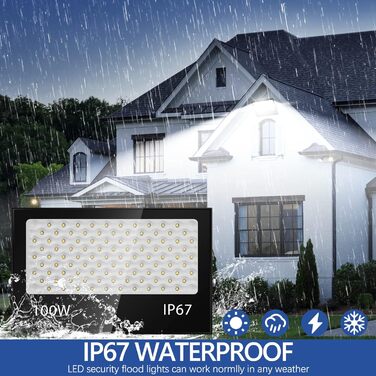 200W LED Floodlight Outdoor, 20000LM LED Spotlight, 7000K Cool White Spotlight, IP67 Waterproof Floodlight, for Backyard, Courtyards, Garage, Hallway, Garden (100W-1PC)