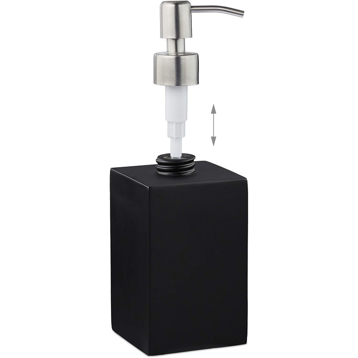 Дозатор для мила Relaxdays 300 мл, наповнюваний, для ванної/кухні, білий (чорний), полірезин, нержавіюча сталь