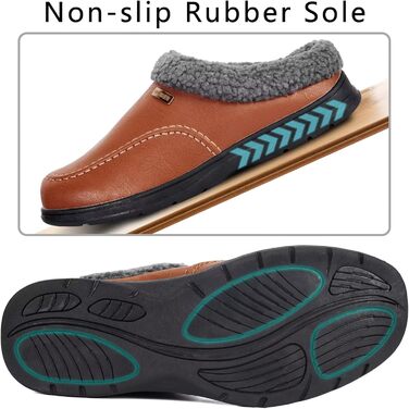 Чоловічі домашні тапочки Leder Hausschuhe Warm Plüsch Gefüttert Winter Pantoffeln, червоно-коричневі (43 EU)