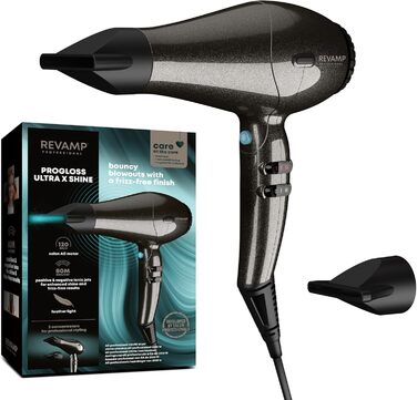 Фен REVAMP 5000 Featherlite Ultra X Shine: потужний 2400W, 4 режими температури, 2 швидкості, кнопка холодного повітря, олія для блиску, для всіх типів волосся