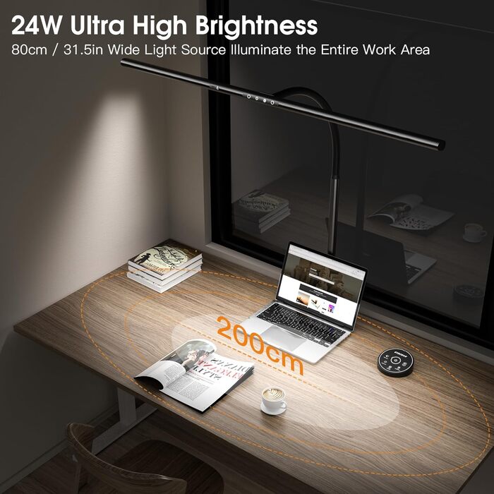 LED лампа настільна EYOCEAN з жестами та пультом, 24W, 80см, для офісу, читання, архітекторів, дизайнерів, чорна