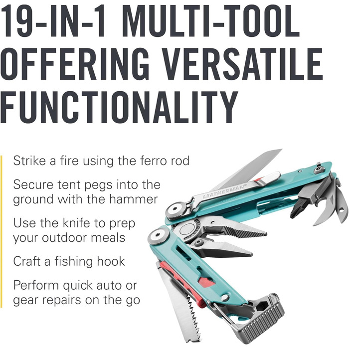 Leatherman Signal Multi-Tool - 19 Tools for Camping, Survival & Outdoor Activities - Light Blue with Nylon Sheath