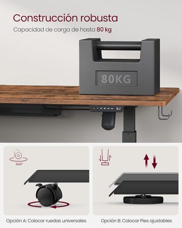 VASAGLE Electric Height Adjustable Desk - Vintage Brown, 60 x 120 x (72-120) cm, Memory Function, Wood & Steel Frame