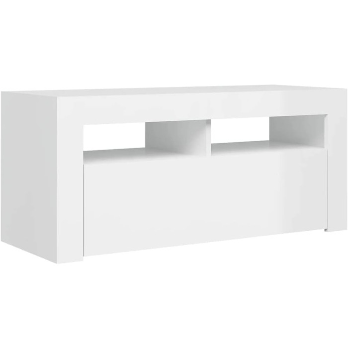 ТВ тумба vidaXL з LED підсвіткою, глянцева біла, 90x35x40 см, низька шафа для телевізора, медіатумба, HiFi меблі