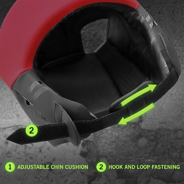 Mytra Fusion Headgear Boxing Headguard with Adjustable Strap - MMA, Muay Thai, Sparring, Karate - Black/Red