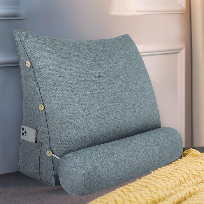 Подушка для спини, трикутна подушка для попереку, підголовник, подушка для ліжка, спинка для дивану, велика подушка для спини сірого кольору, Ployester, 60 см