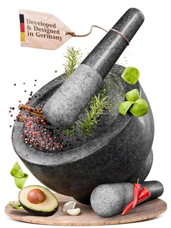 Набір ступки та пестика ChefSofi, 20.3 см, 5 порцій, чорний полірований, великий розмір