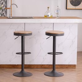 YOUNIKE Adjustable Swivel Bar Stools 2-Pack - Black Wood Kitchen Bar Stools with Footrest - Vintage Style