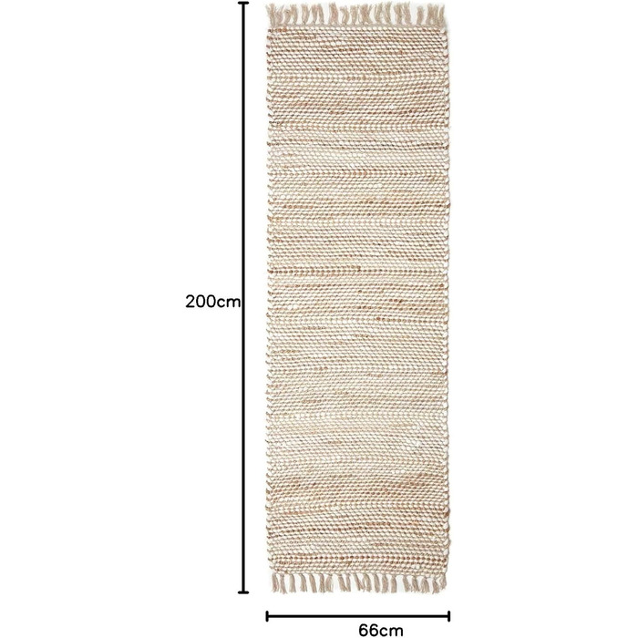 Homescapes Runner Rug Horizon, handwoven from 100% hemp, 66 x 200 cm, patchwork rug with herringbone pattern and fringe, cream natural