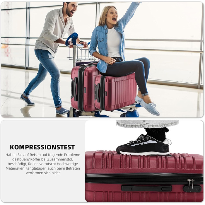 Набір валіз Beibye з жорстким корпусом (роликовий кофр, твінні ролики), винно-червоний колір, комплект