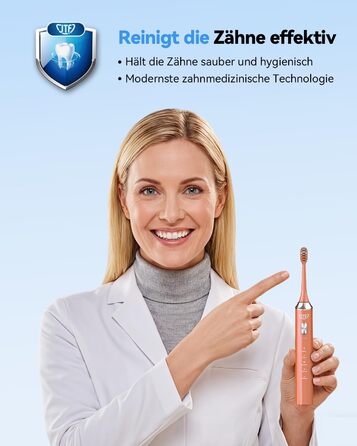 Електрична звукова зубна щітка JTF з УФ-дезінфекцією та сушінням, бездротова зарядка, 5 режимів чищення, 6 насадок, стаканчик для полоскання, акумуляторна для дому та подорожей (Помаранчева)