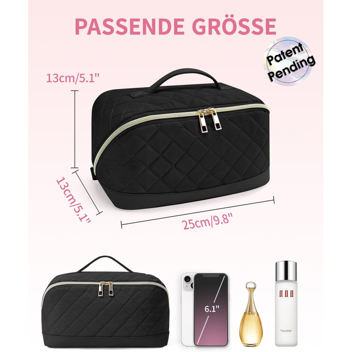 Чорна косметичка для подорожей Wandering Nature з відділенням для пензлів, велика, водонепроникна, з перегородкою та ручкою (патендована)