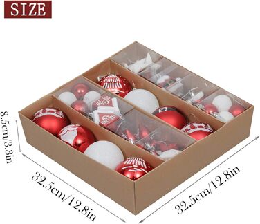 Набір ялинкових прикрас Valery Madelyn 50 шт. - кульки з пластику, червоно-білі, для ялинки, святкова декорaція