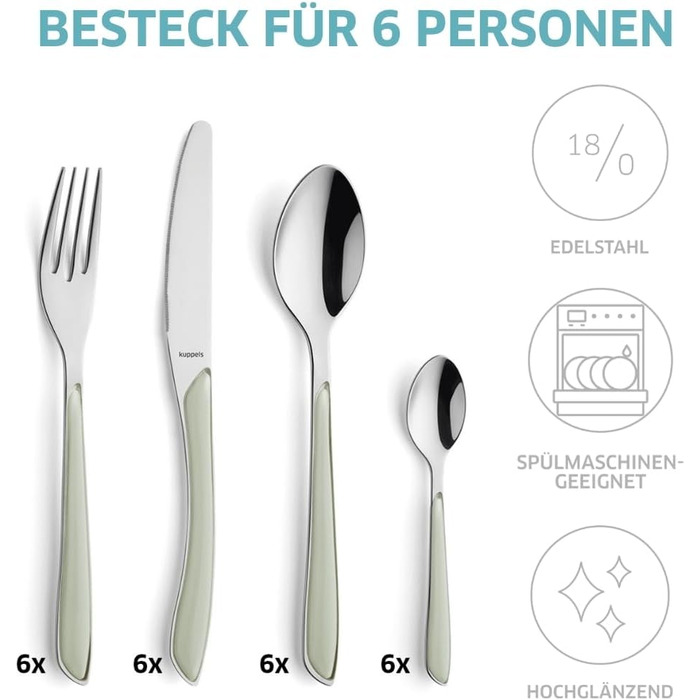 Набір столових приборів Kuppels Prisma для 6 осіб з нержавіючої сталі з рожевими ручками | 24 шт.