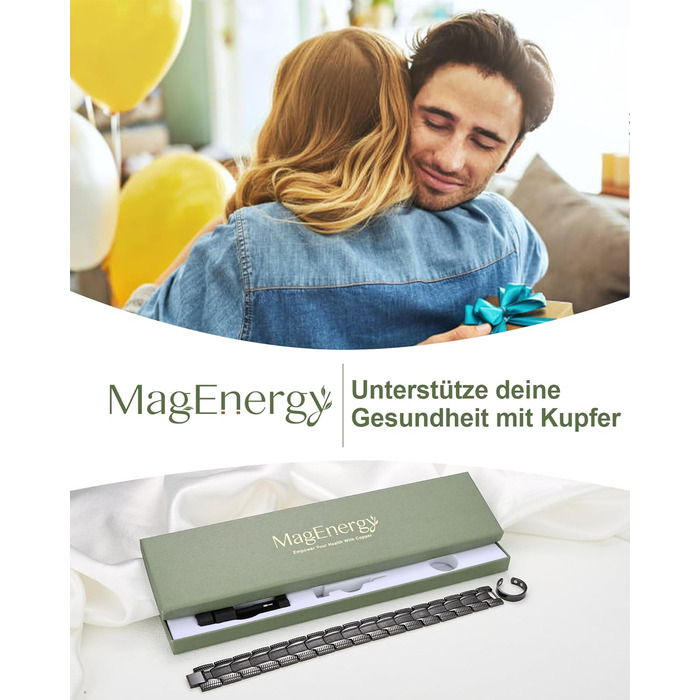 Браслет на зап'ястя MagEnergy для чоловіків з 3 потужними магнітами - Елегантний дизайн, чиста мідь, регульована довжина, чорний браслет-сет