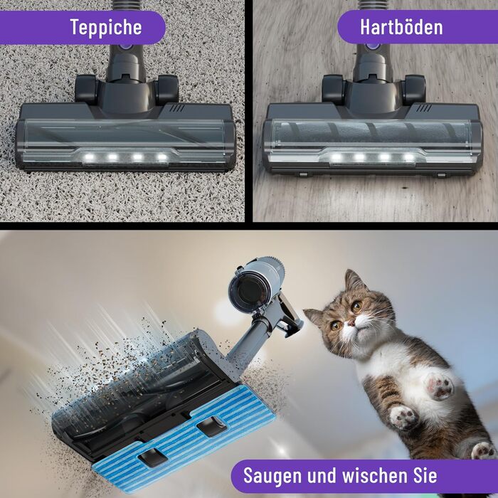 Акумуляторний пилосос Noaton AVC600 Deluxe з автоматичним режимом, LED дисплеєм та HEPA фільтром, 50000 Па, 600 Вт, до 85 хв роботи, 220 AW, для твердих поверхонь, килимів та шерсті тварин