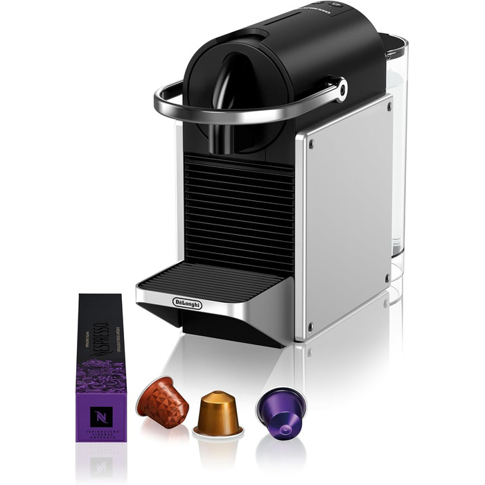 Кавова машина-капсульна Nespresso De'Longhi Pixie EN127.S, 19 бар, 1260 Вт, сріблясто-чорна, компактний дизайн, ECO-режим, дві програмовані кнопки