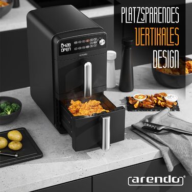 Фритюрниця Arendo з гарячим повітрям XXL Dual Zone, 11 літрів, 2400 Вт, 2 зони, 3в1, 8 сенсорів, без PFAS BPA, 2 решітки, 3D циркуляція повітря, подвійний рівень, тип 1