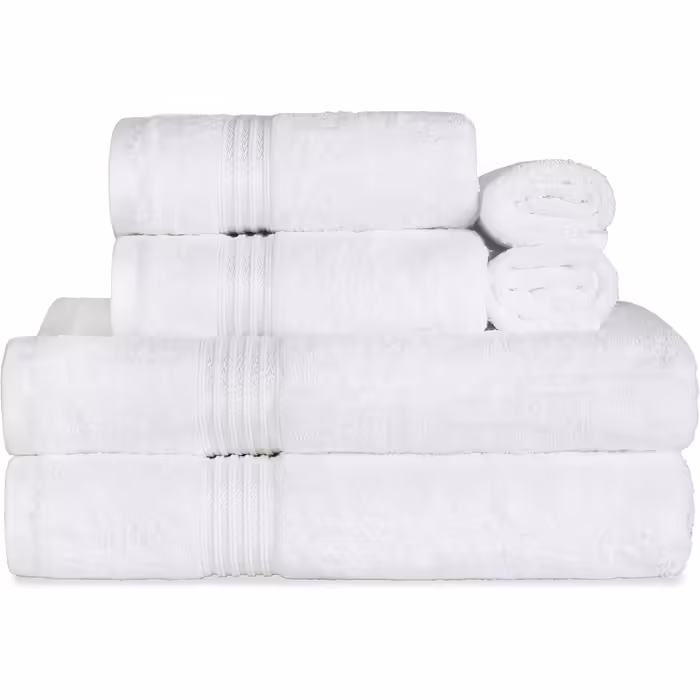 Superior Towel Set, Egyptian Cotton, 6-Piece, Bathroom Essentials, Towels for Bathroom, Apartment, Airbnb, Guest Bathroom, Face, Hand, Bath Towels, Washcloths, Absorbent, Quick-Drying, White/Opulent Garden
