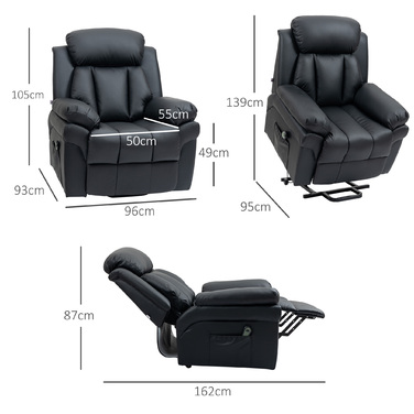 HOMCOM Electric Recliner with Lift Assist, Reclining TV Chair with Remote Control, Faux Leather Black for Comfortable Seating