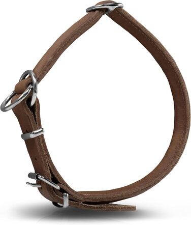Rund & Weich - Stop Dog Collar Brown L - 55cm with Adjustable Buckle and Integrated Stable Core, Leather Collar with Pull Limiter, Pull Stopper Gentle on Fur, Cowhide Leather