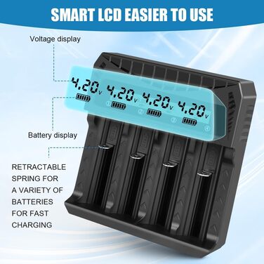 Зарядний пристрій для акумуляторів AXFEE: універсальна база для зарядки Ni-Mh/Ni-Cd AA AAA акумуляторів з LCD-дисплеєм та підтримкою 18650. Швидка зарядка 2000mAh. 4 слоти.