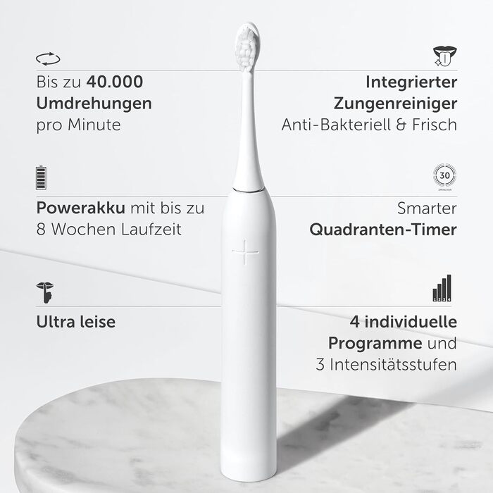 Електрична зубна щітка Wondersmile PRO - Тест-переможець 2025, 100 днів без ризику, TÜV-сертифікована. 4 режими, акумулятор 60 днів, Smart-головка. Комплект All White (1 шт.)