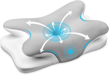 Подушка для шиї Ehomfory з Memory Foam, ергономічна для сну на боці, спині та животі, 67x37x9/12 см (Срібляста)