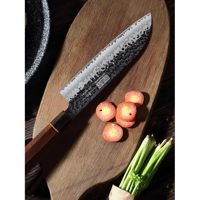 Японський ніж Kiritsuke HOSHANHO 23 см, професійний кухонний ніж з 9 шарів вуглецевої сталі, ніж шеф-кухаря, універсальний ніж з подарунковою коробкою (18 см ніж Сантоку)