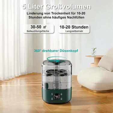 Увлажнитель воздуха Vankarr 5L, ультразвуковий, 28dB, с поворотним соплом 360°, для детей, офиса, растений, белый (Зеленая Интеллектуальность)