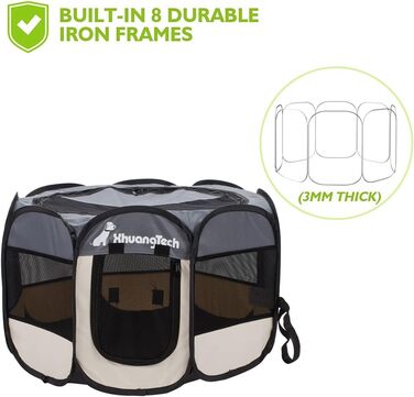 Клітка-манеж для тварин XhuangTech: собаки, коти, цуценята, 80x80x58,4 см, м'який матеріал, портативна, складана, для дому та вулиці, сірий та бежевий