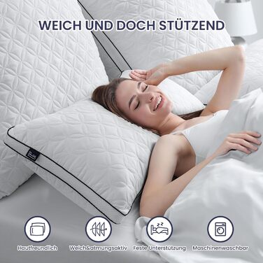 BedStory Pillow 40x80cm 2-Pack Pillows, Sleeping Pillows made of 2X950g Microfibers, Breathable and Washable Bed Pillows, Ideal for Deep and Restful Sleep, Öko-Tex Certified White Black 40x80 (2-Pack)