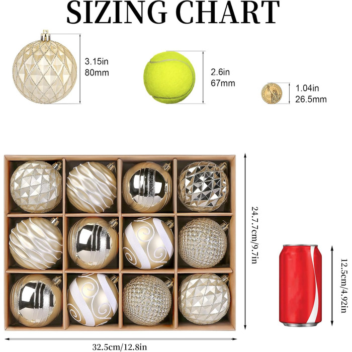 Прикраси для ялинки Shareconn, 80 мм, набір 12 шт. - безпечні, декоративні, для свят, вечірок та весіль, з нитками, червоні та золоті
