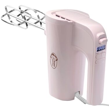 Міксер ручний Bestron Power з 6 рівнями, Turbo-функцією та LCD-дисплеєм, рожевий (2 вінчики + 2 гаки)